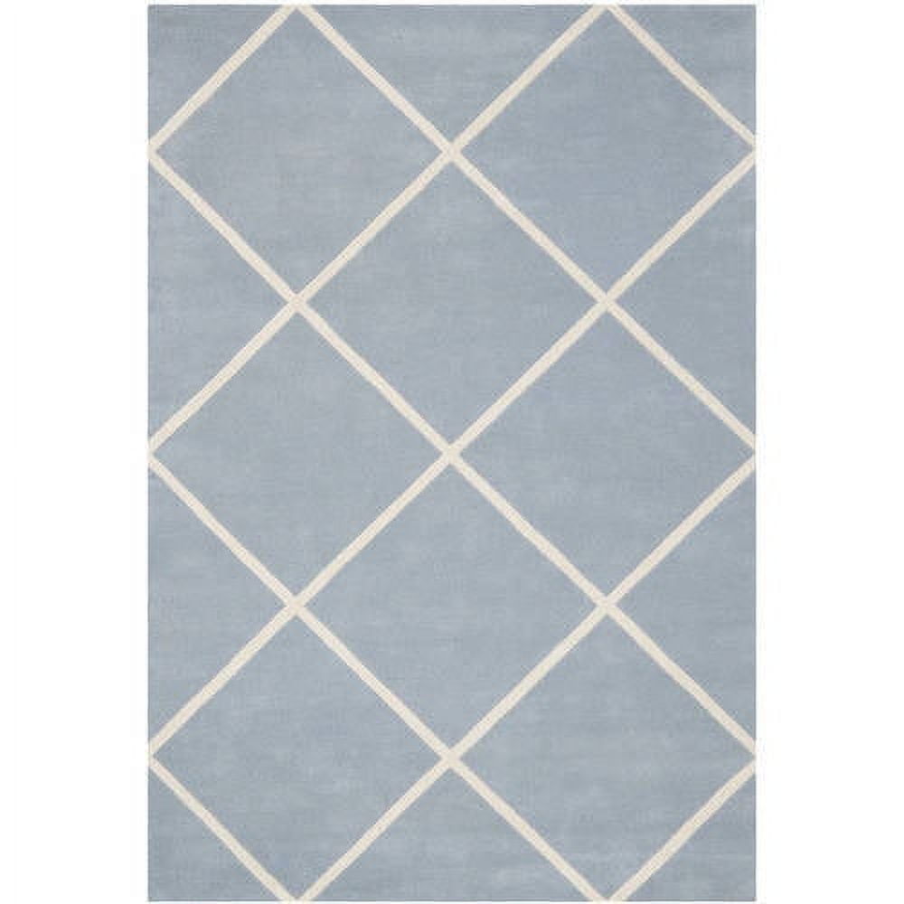 Blue and Ivory Hand-Tufted Wool Geometric 5' x 8' Area Rug