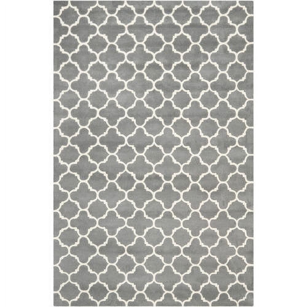 Hand-tufted Dark Grey Ivory Round Wool Rug, 36 in