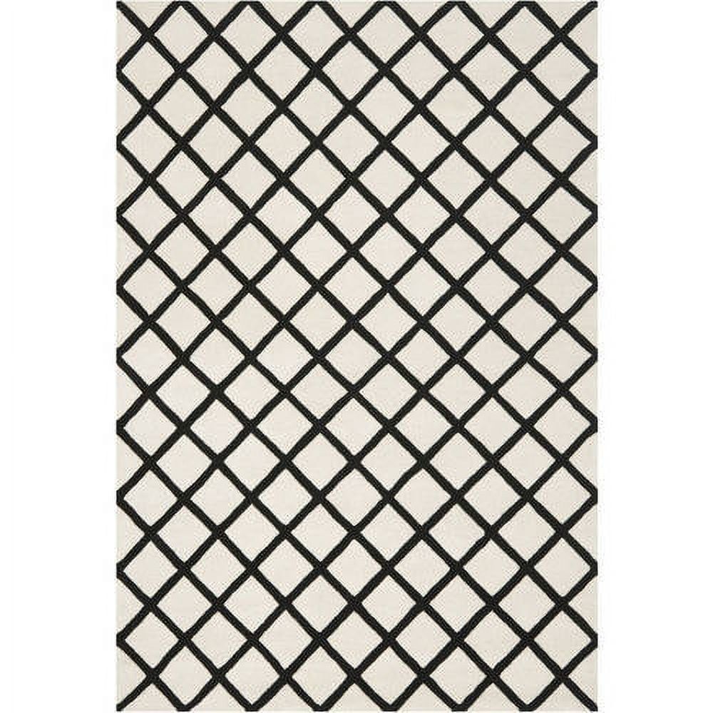 Ivory and Black Hand-Tufted Wool Geometric Area Rug, 4' x 6'