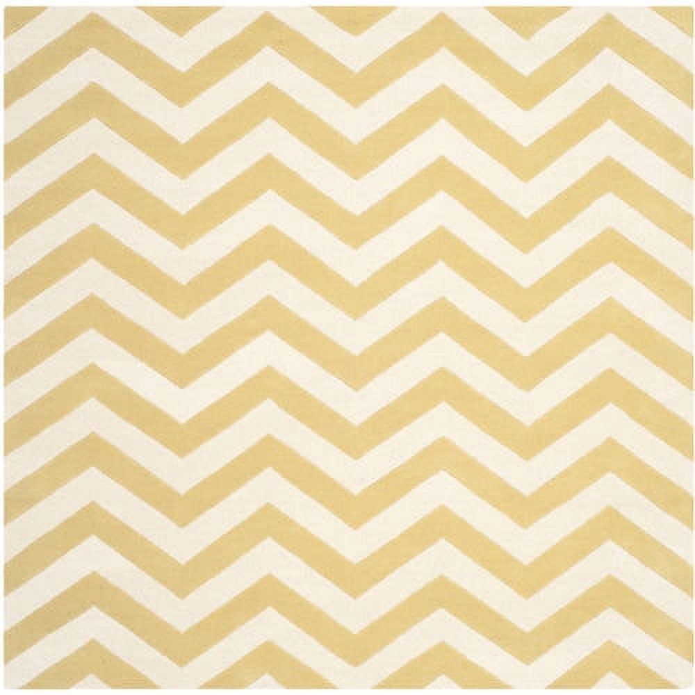 Hand-Tufted Off-White Chevron Wool 7' Square Area Rug