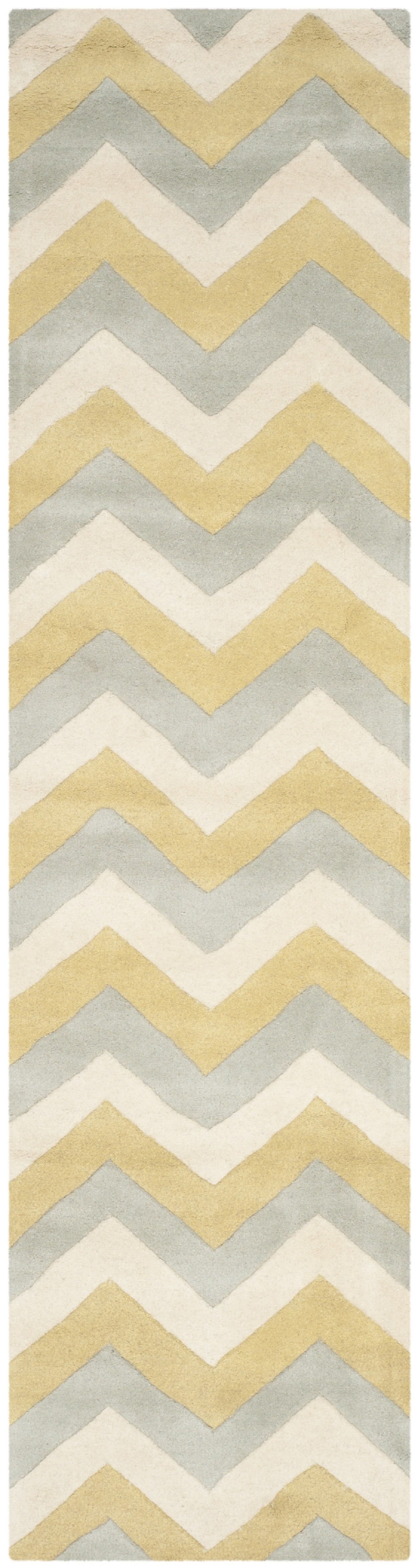 Gray and Gold Hand-Tufted Wool Rug, 2'-3" x 9'