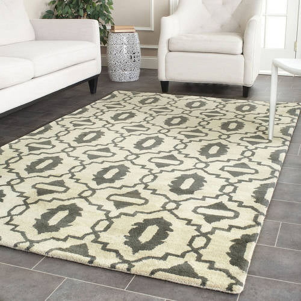 Beige and Grey Hand-Tufted Wool Geometric Area Rug, 5' x 8'