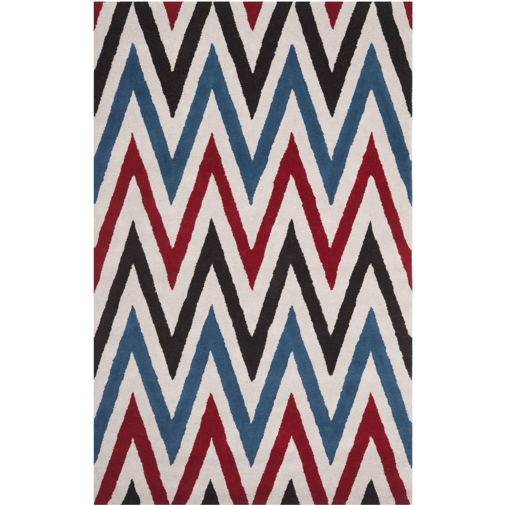 Ivory and Multicolor Hand-Tufted Wool Zigzag Area Rug, 6' x 9'