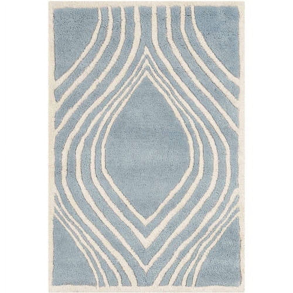 Blue and Ivory Hand-Tufted Wool 4' x 6' Geometric Rug