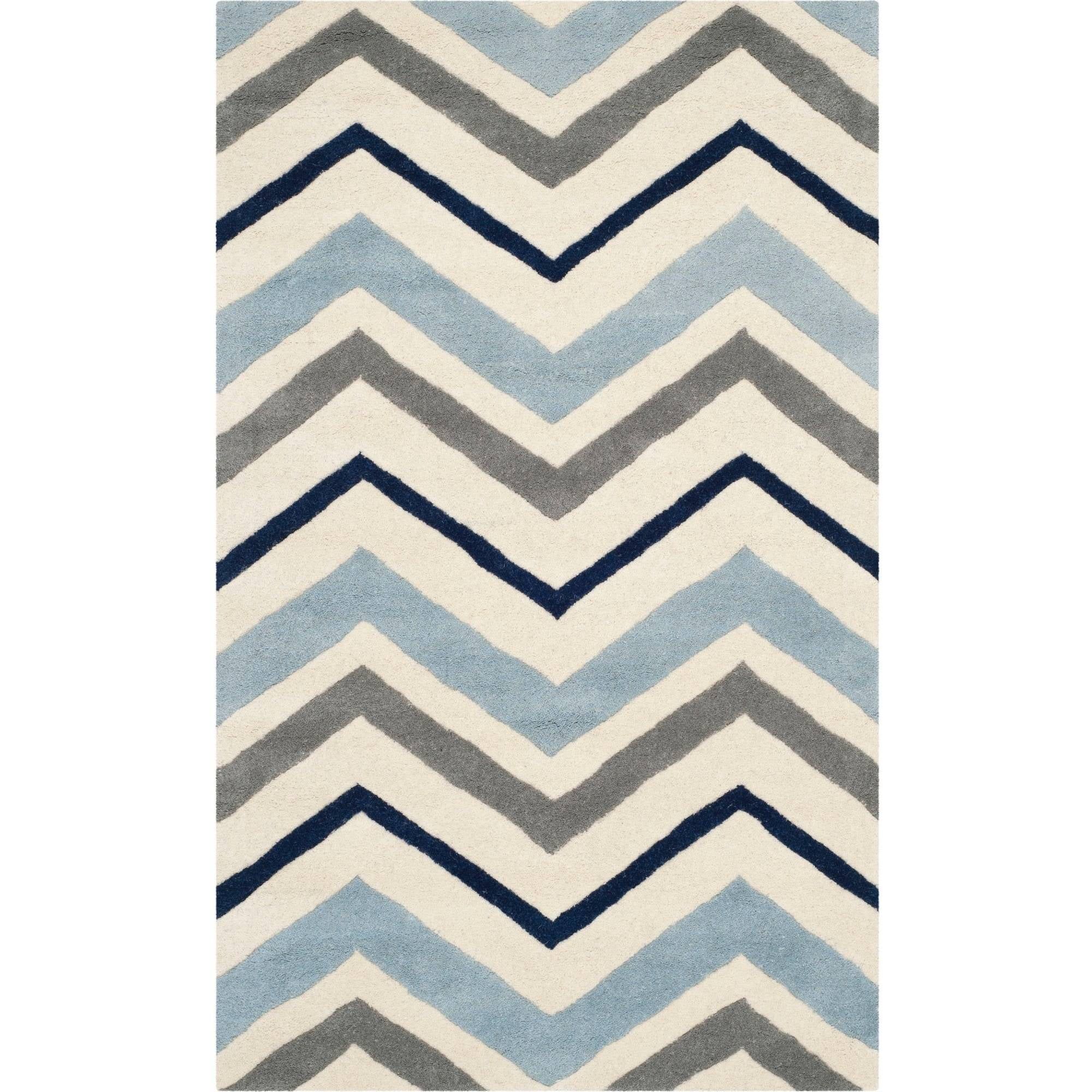 Ivory and Blue Hand-Tufted Wool 4' x 6' Area Rug