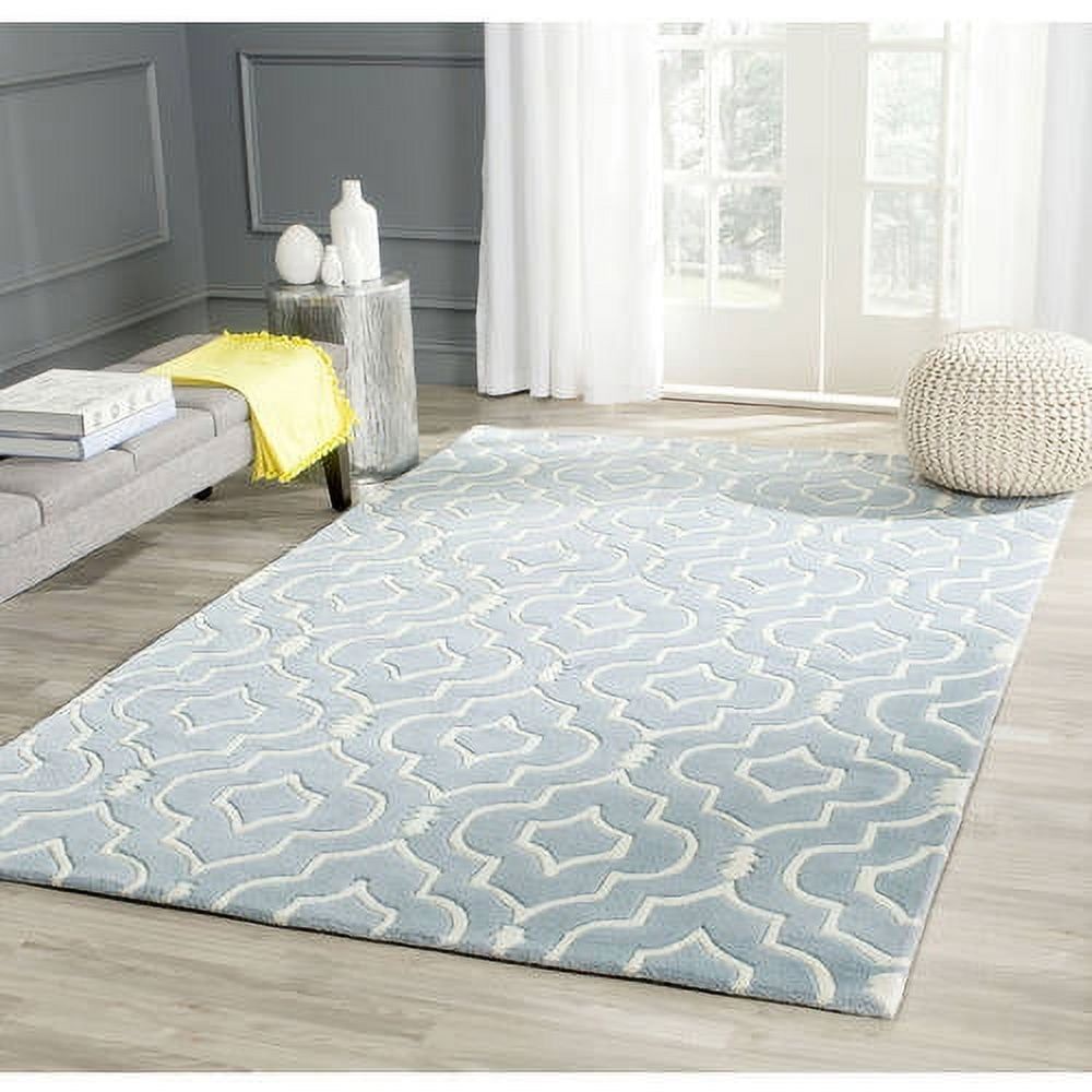 Blue and Ivory Hand-Tufted Wool Geometric Rug