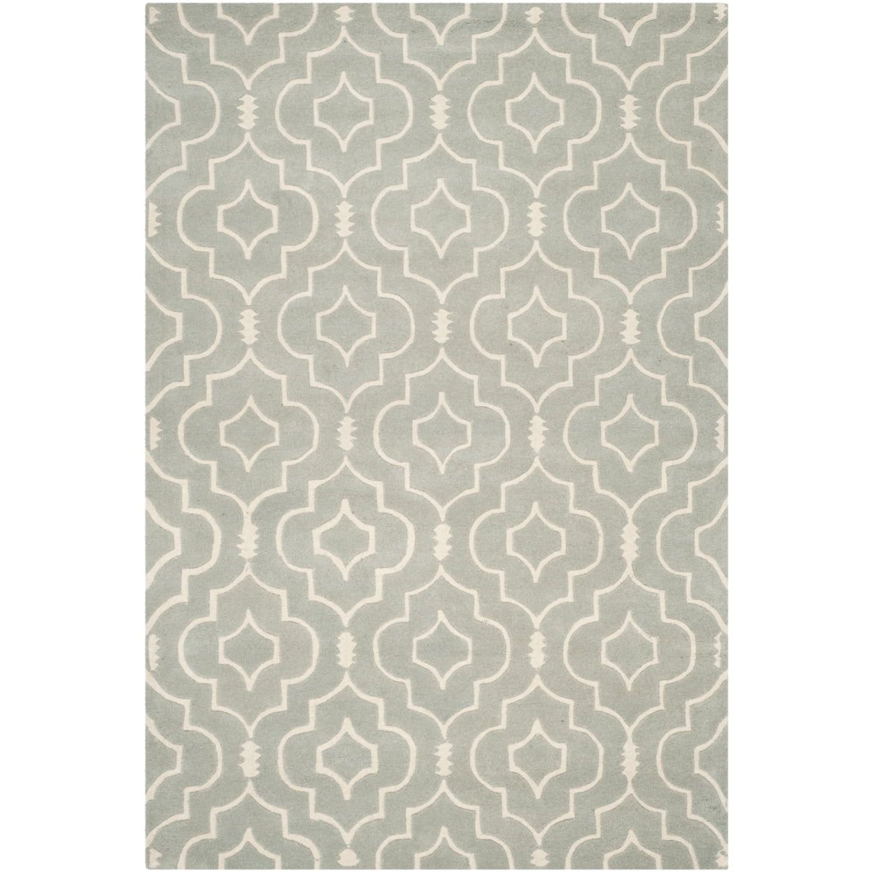 Grey and Ivory Hand-Tufted Wool Rectangular Rug