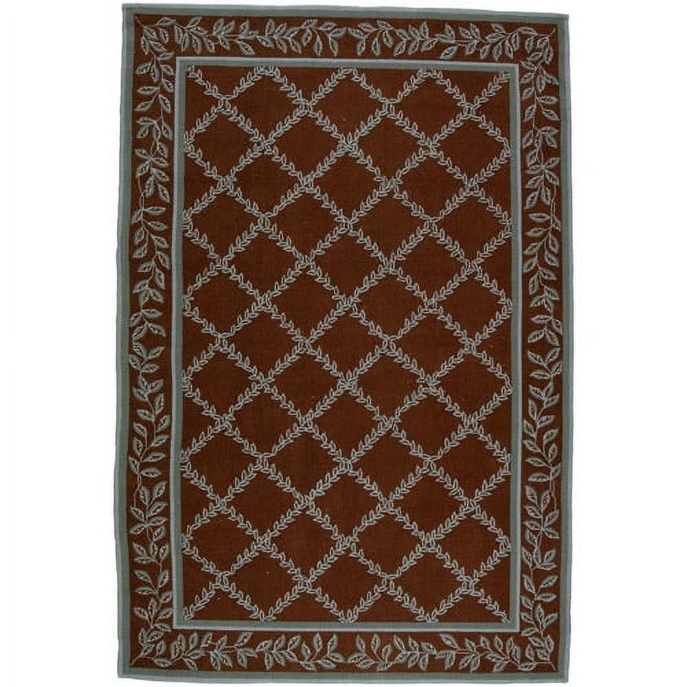 Handmade Blue and Brown Wool Floral Rectangular Rug