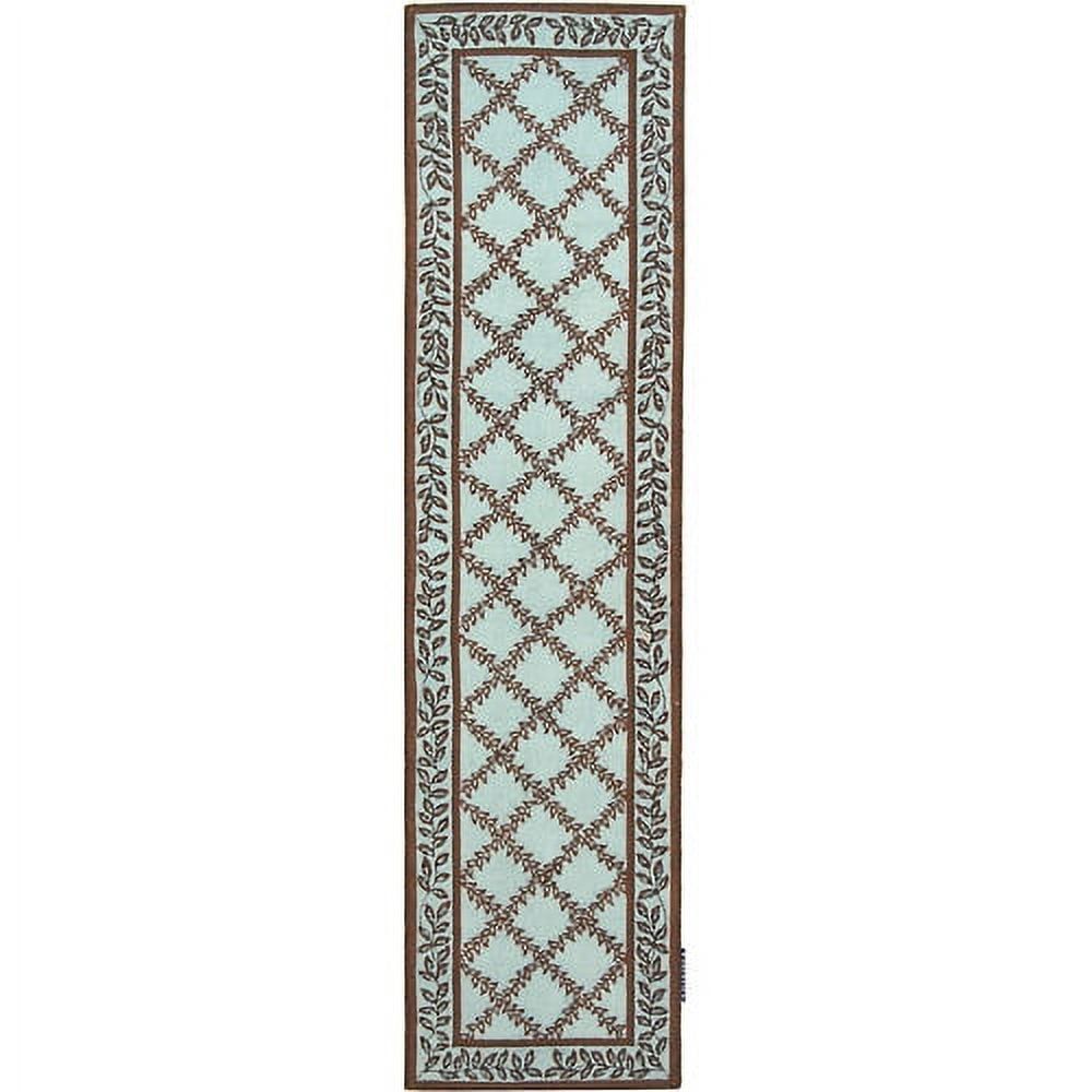Handmade Blue and Brown Wool Runner Rug, 2'6" x 8'