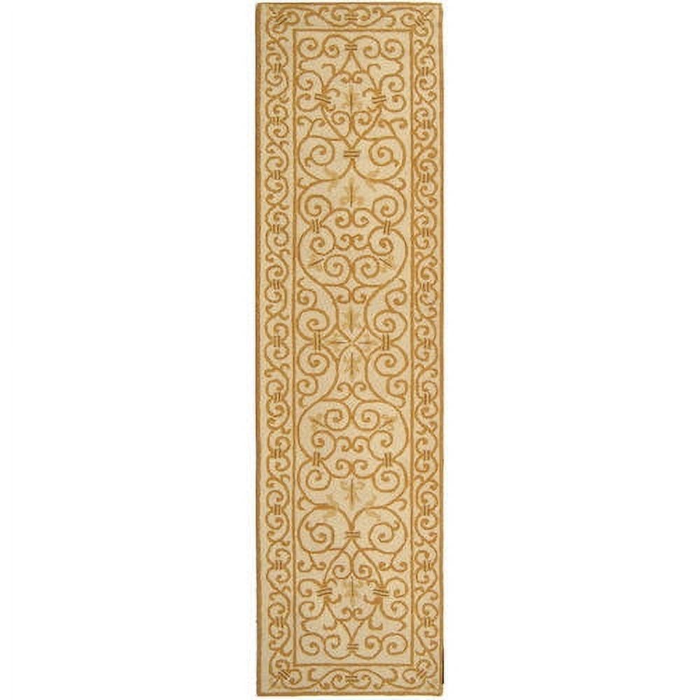 Ivory and Gold Hand-Hooked Wool Runner Rug