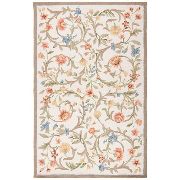 Ivory Floral Handmade Wool 10' x 14' Area Rug