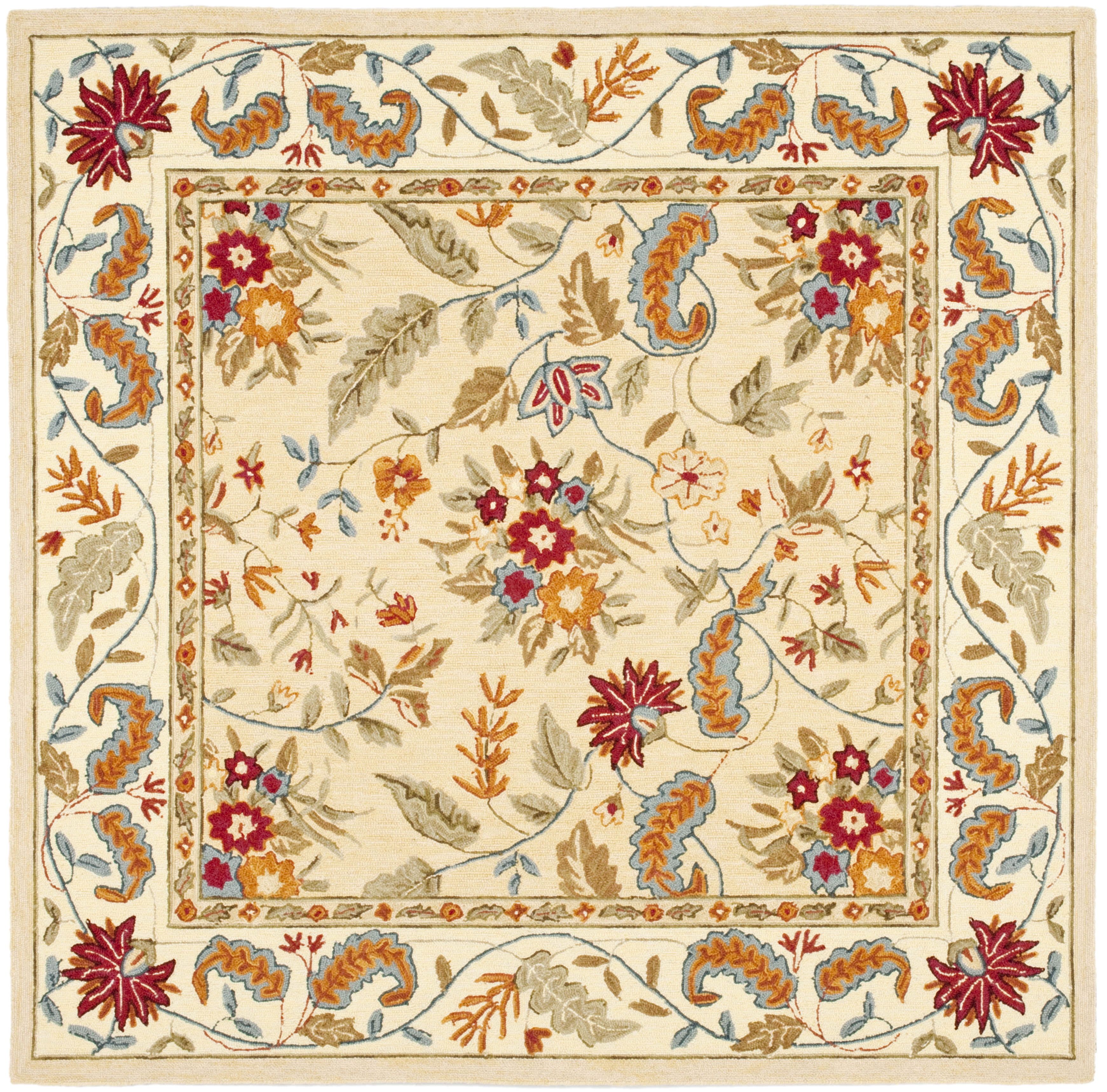 Elegant Ivory Square Hand-Knotted Wool Rug, 4'x4', Non-Slip