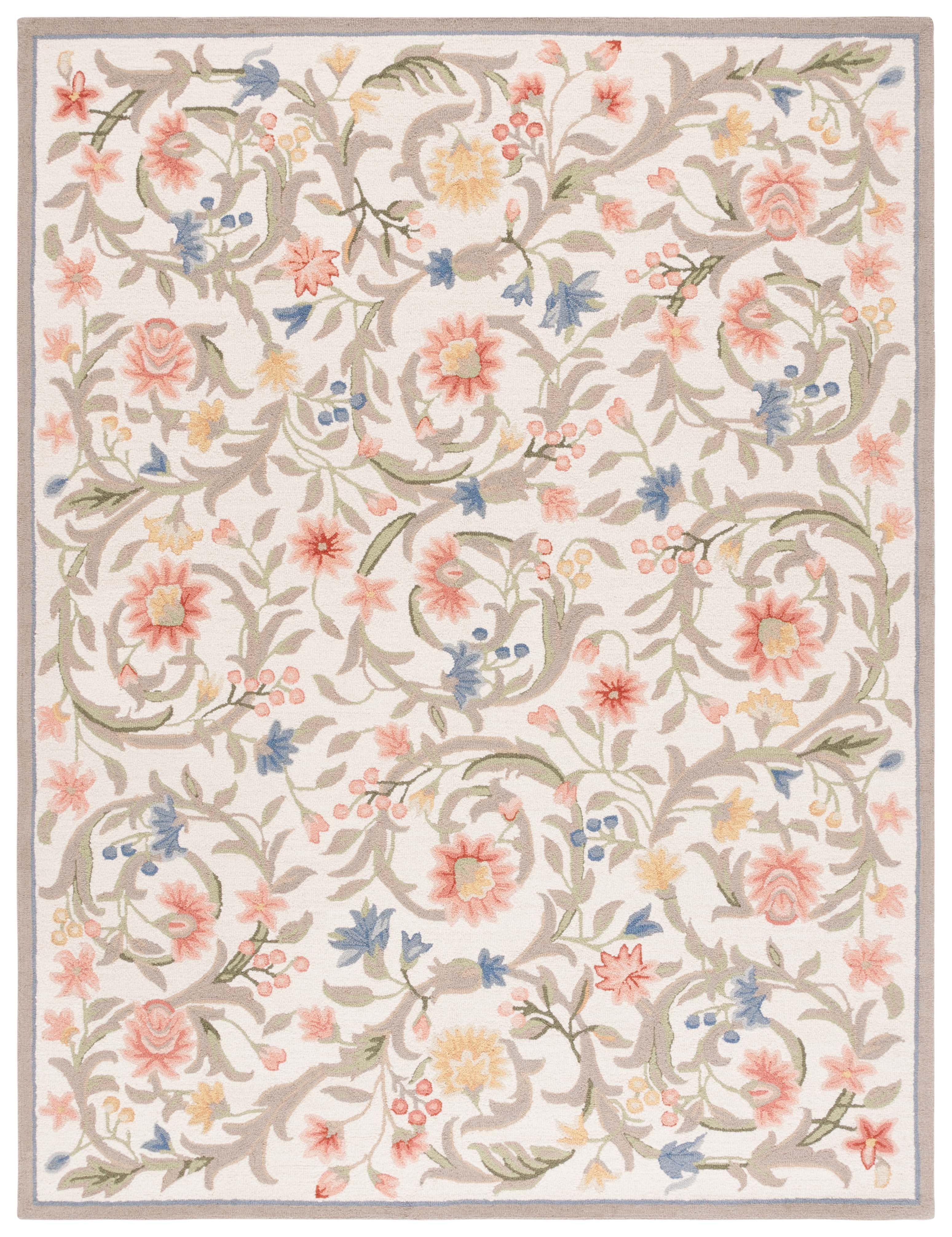 Ivory Floral Handmade Wool 10' x 14' Area Rug