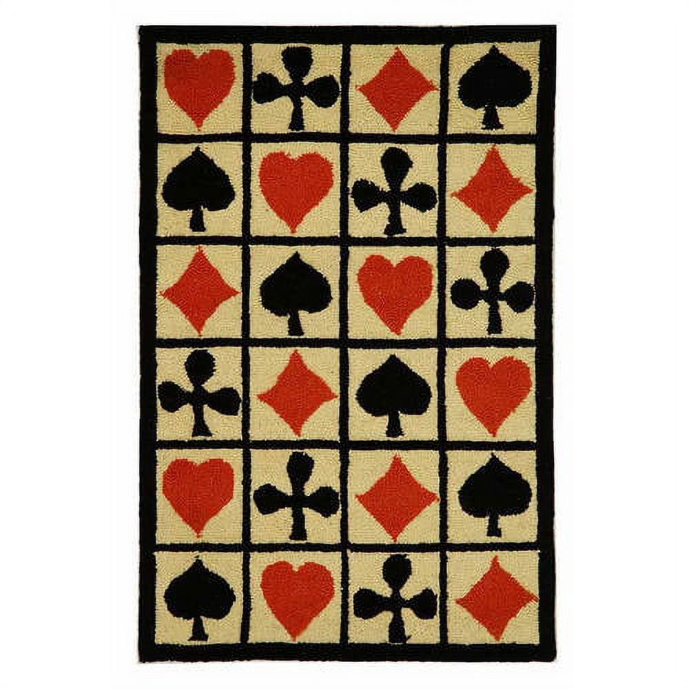 Ivory and Multi Wool Poker Lovers Rectangular Rug