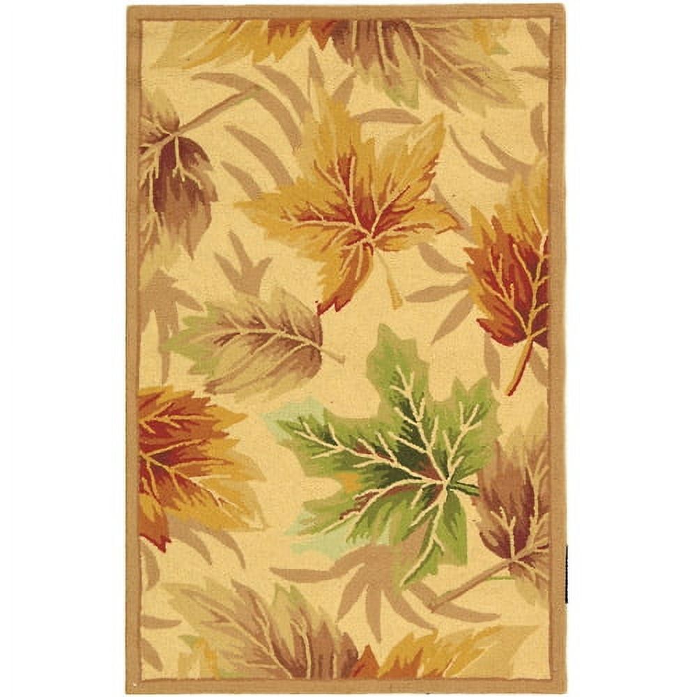 Ivory Floral Wool Hooked Area Rug, 2'6" x 4'