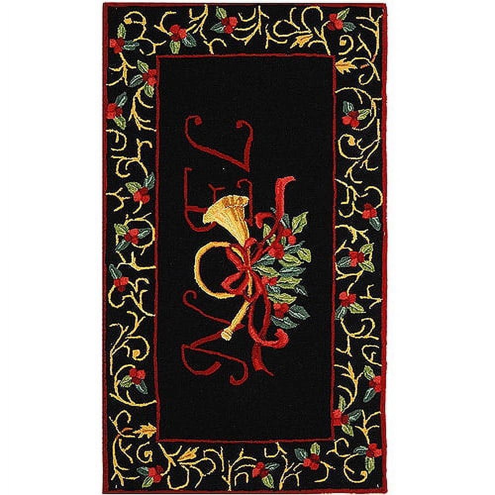 Handmade Black Wool Circular Holiday Area Rug