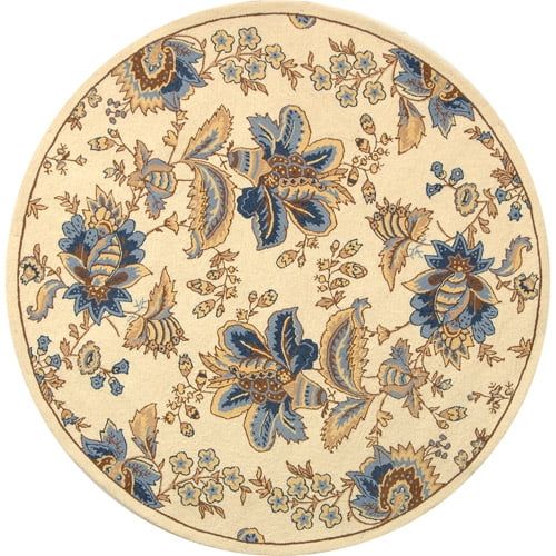 Ivory Floral Round Handmade Wool Area Rug, 3' x 3'