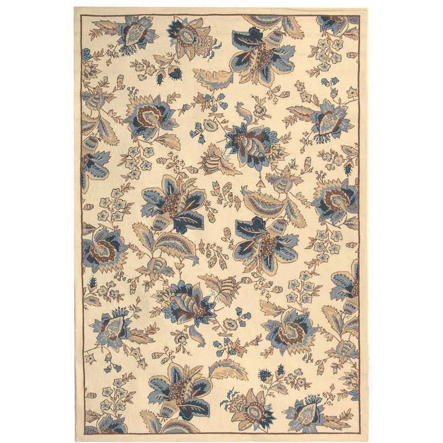 Ivory Floral Wool Area Rug, 7'9" x 9'9"