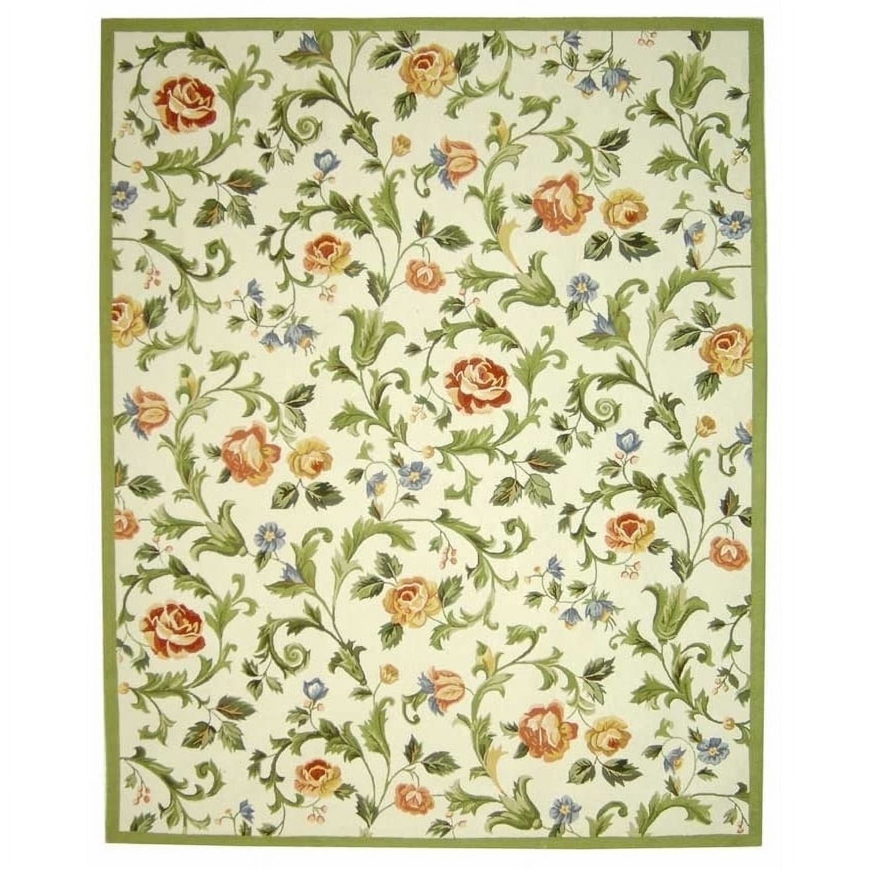 Ivory Floral Hand-Hooked Wool Area Rug, 2'9" x 4'9"