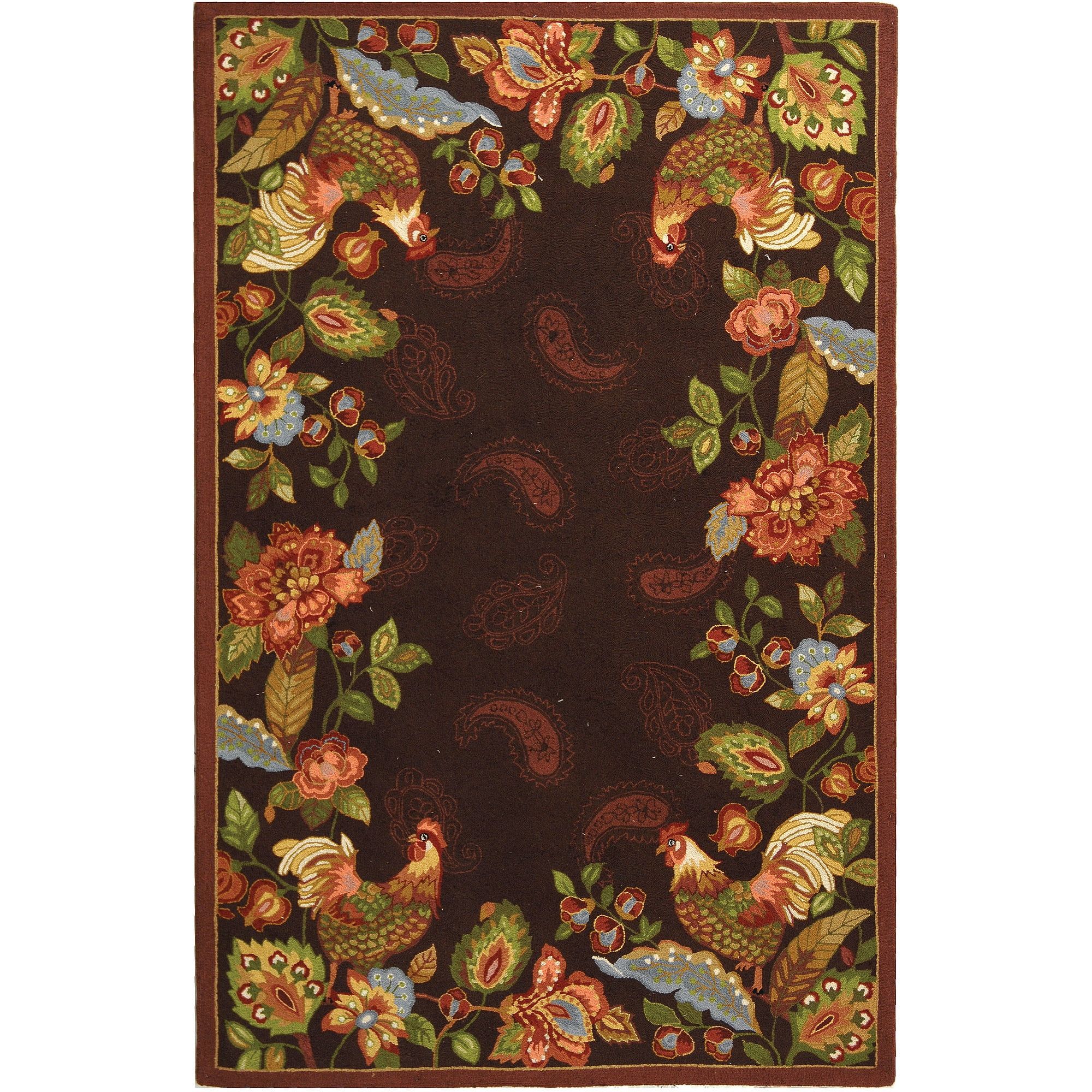 Handmade Maroon Floral Wool Area Rug, 5'3" x 8'3"