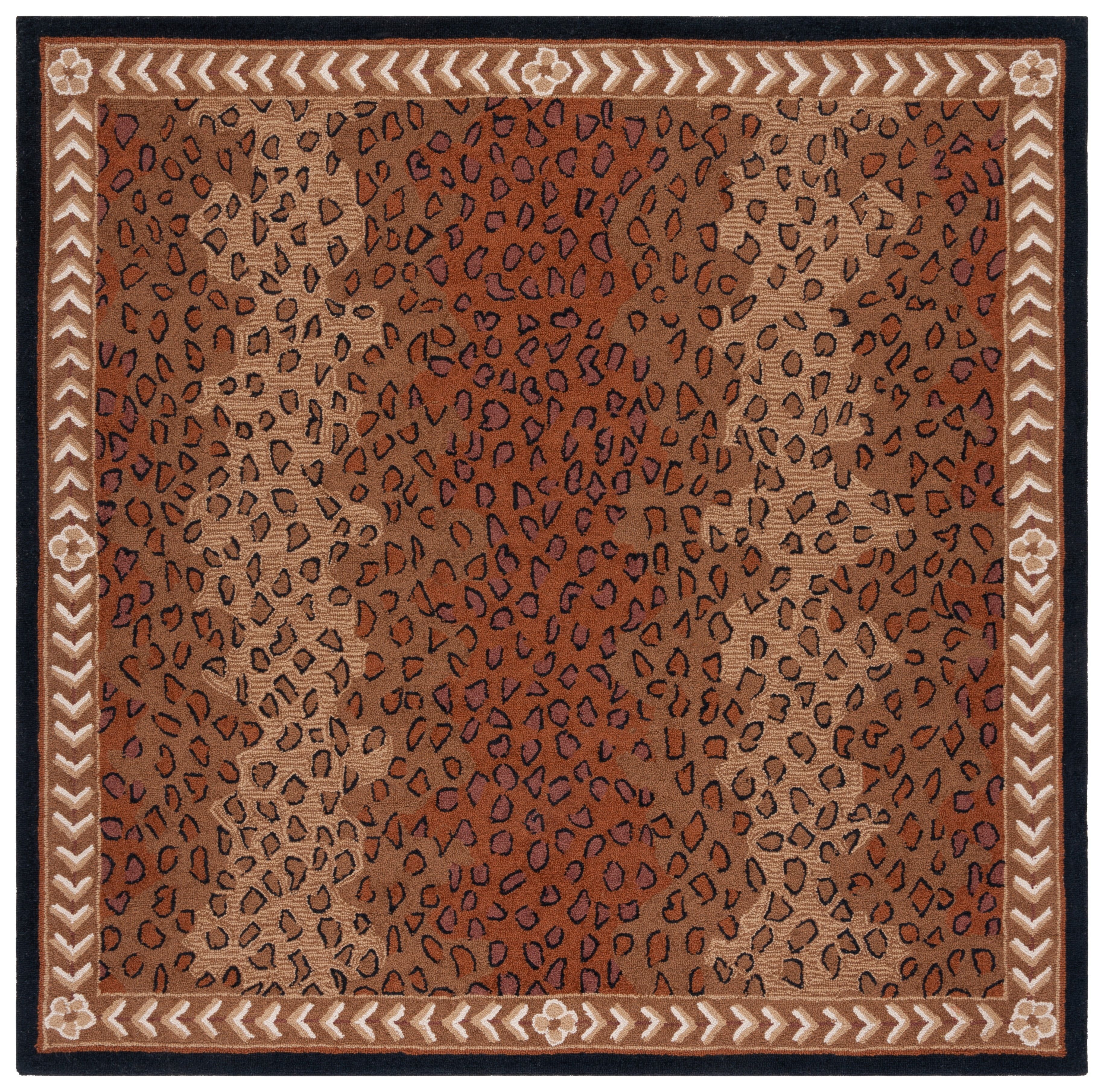 Chelsea Black and Brown Hand-Knotted Wool Square Area Rug