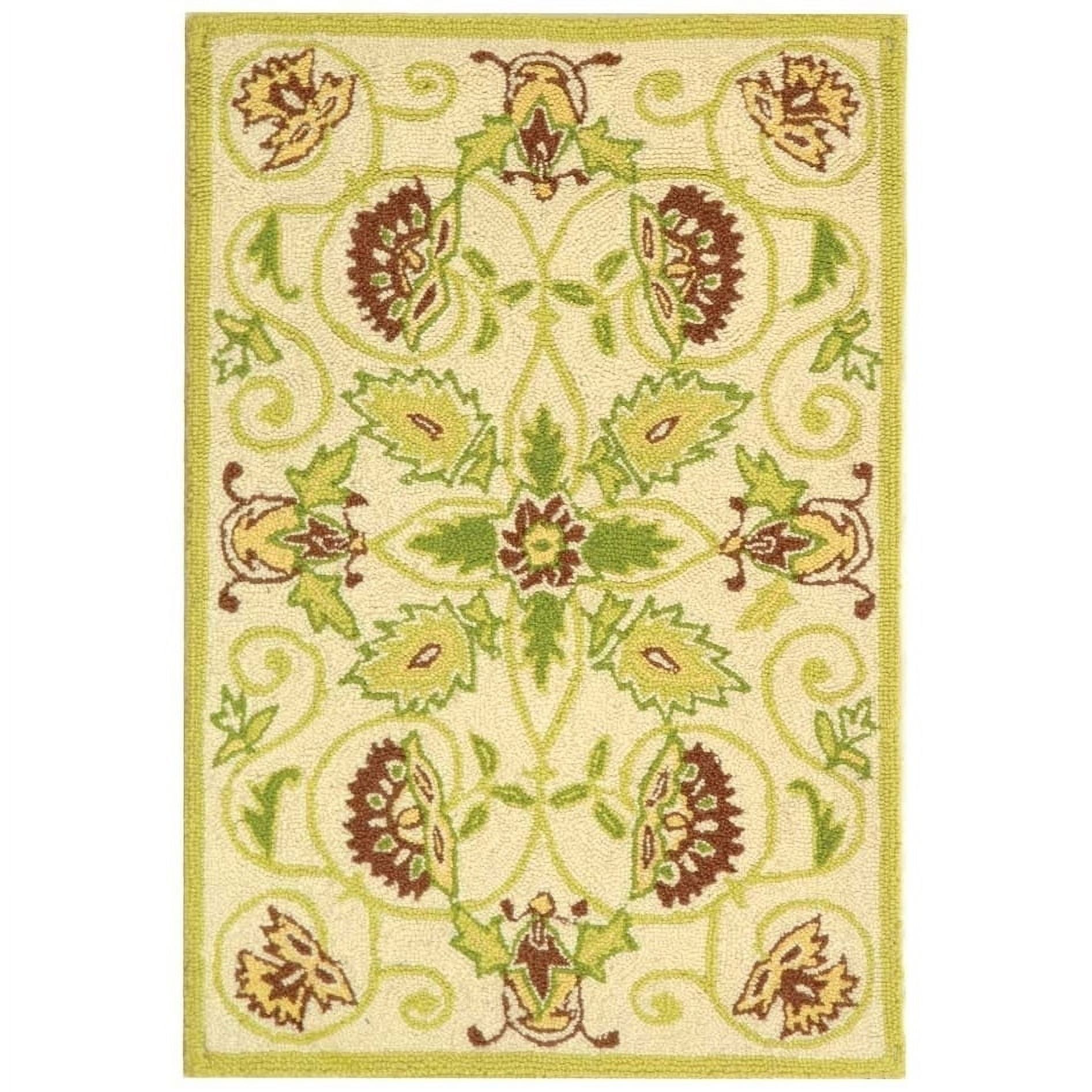 Ivory Floral Handmade Wool Tufted Area Rug, 31" x 22"