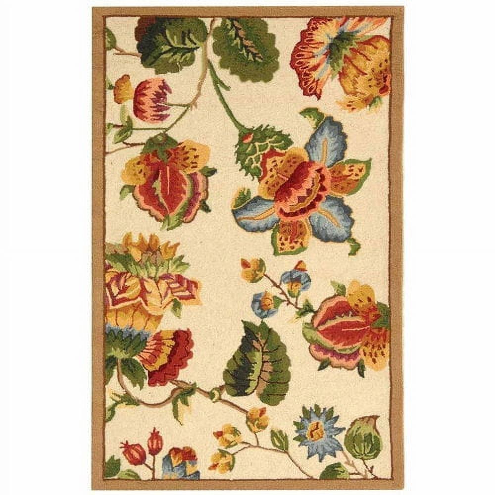 Handmade Ivory Floral Wool Area Rug, 2'6" x 4'