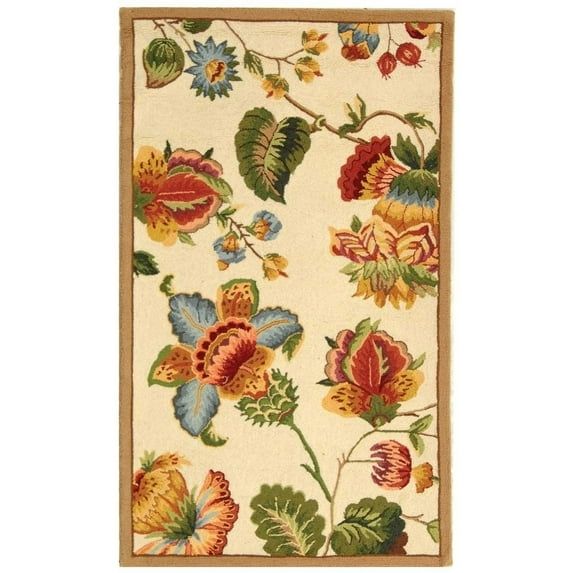 Handmade Ivory Floral Wool Area Rug, 2'6" x 4'