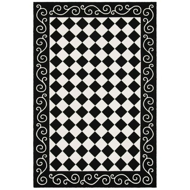 Handmade Black Wool Round Hooked Small Rug