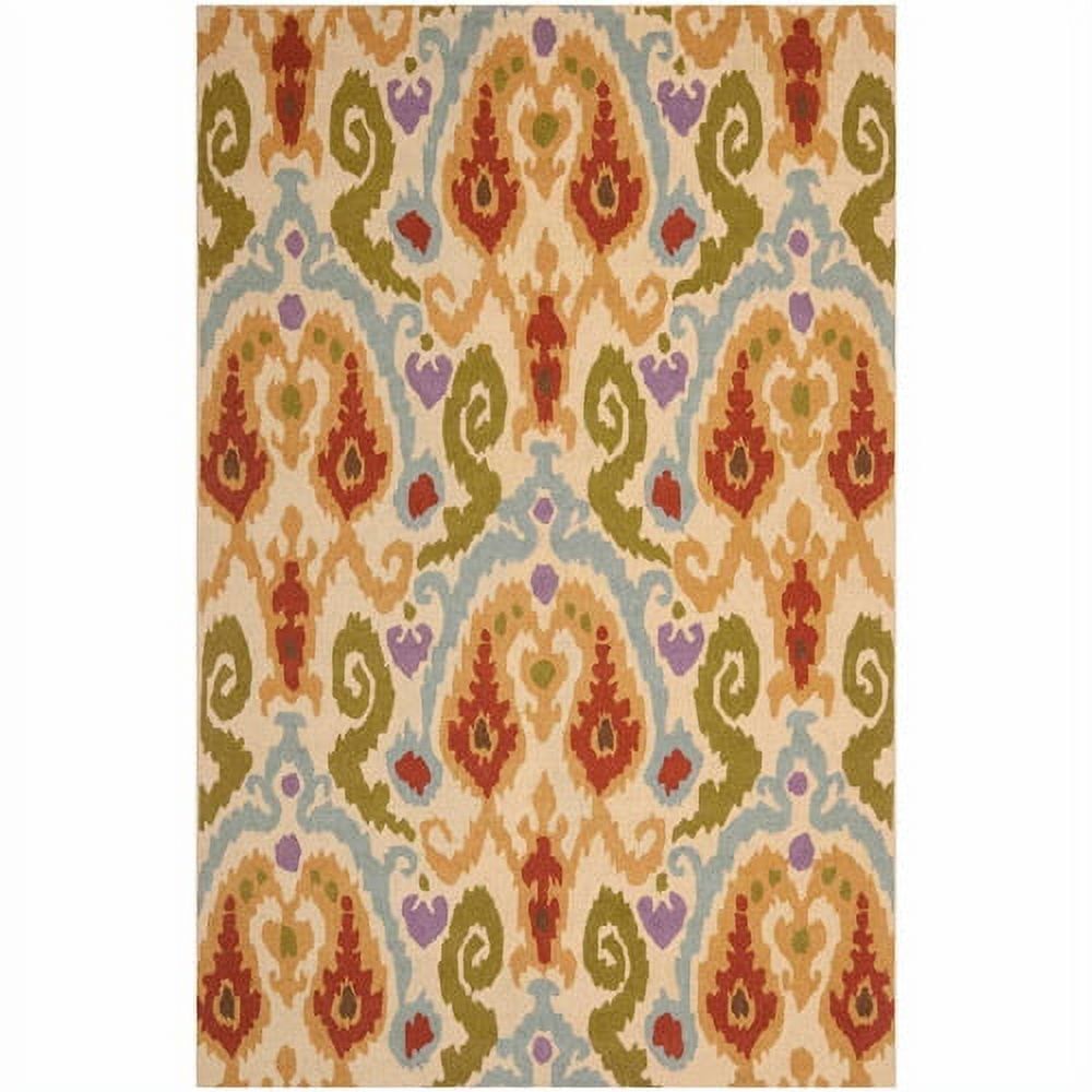 Ivory and Multicolor Southwestern Wool Area Rug, 5'3" x 8'3"