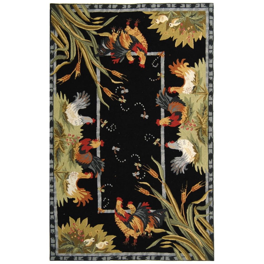 Handmade Chelsea Black Floral Wool Area Rug, 9' x 12'