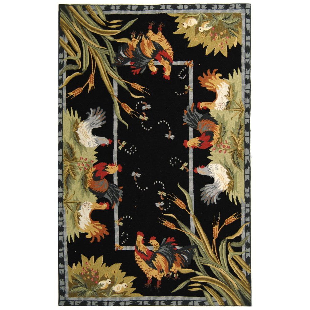 Handmade Chelsea Black Floral Wool Area Rug, 9' x 12'