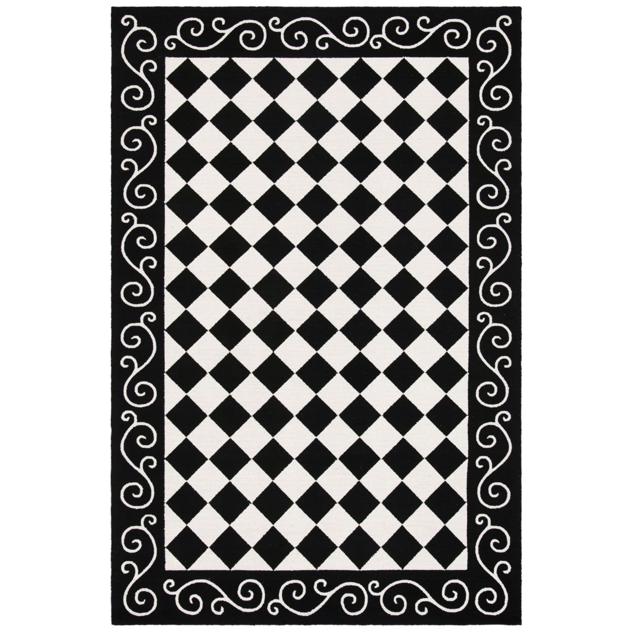 Handmade Black and Ivory Wool Floral Small Rug