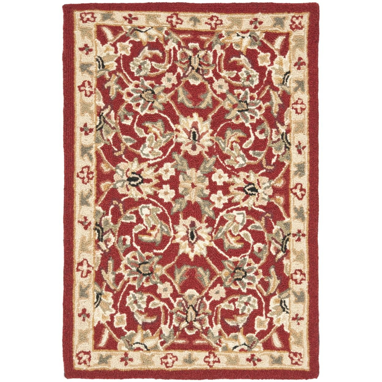 Ivory and Burgundy Handmade Wool Floral Accent Rug