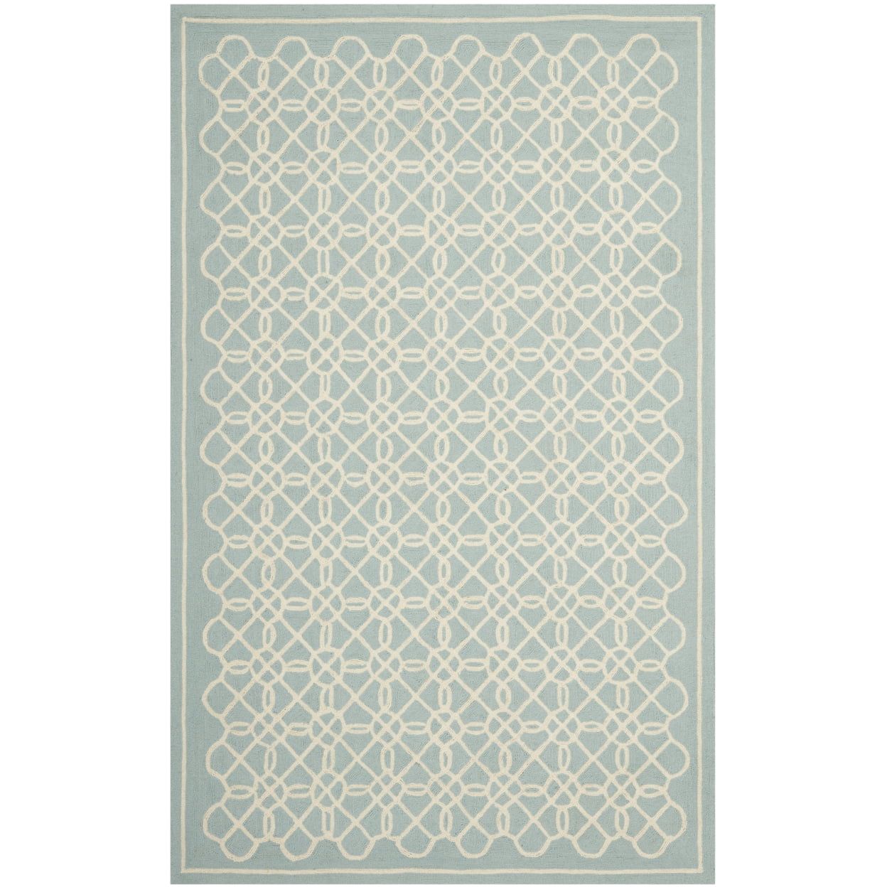 Ivory and Blue Hand-Tufted Wool Area Rug, 5'3" x 8'3"