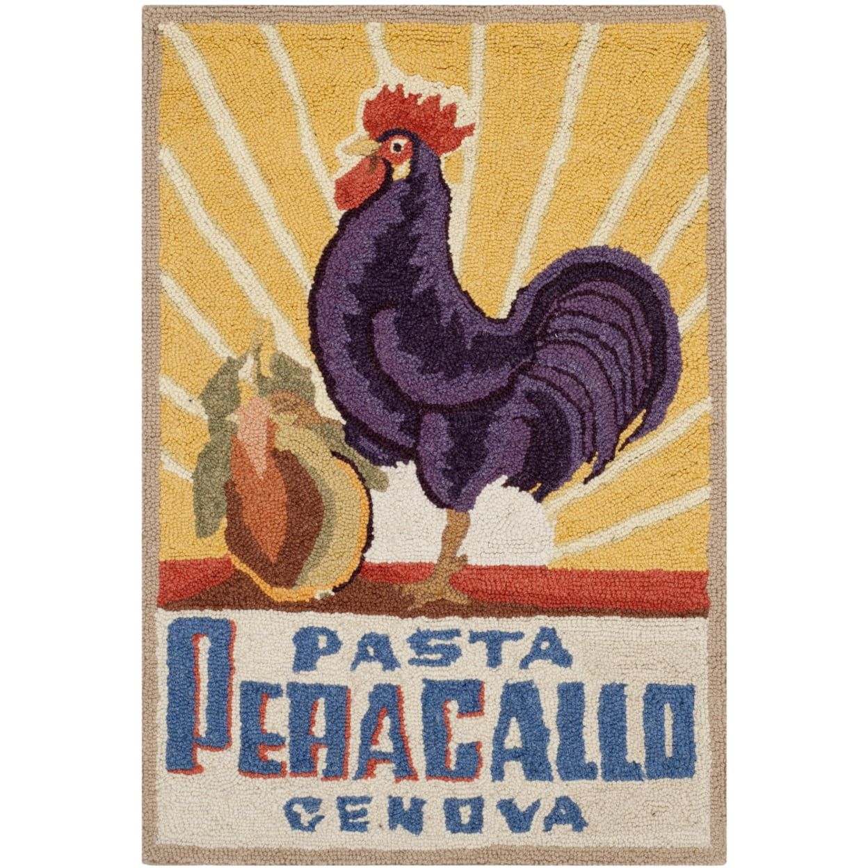 Ivory Wool Handmade Rooster Graphic Small Rug