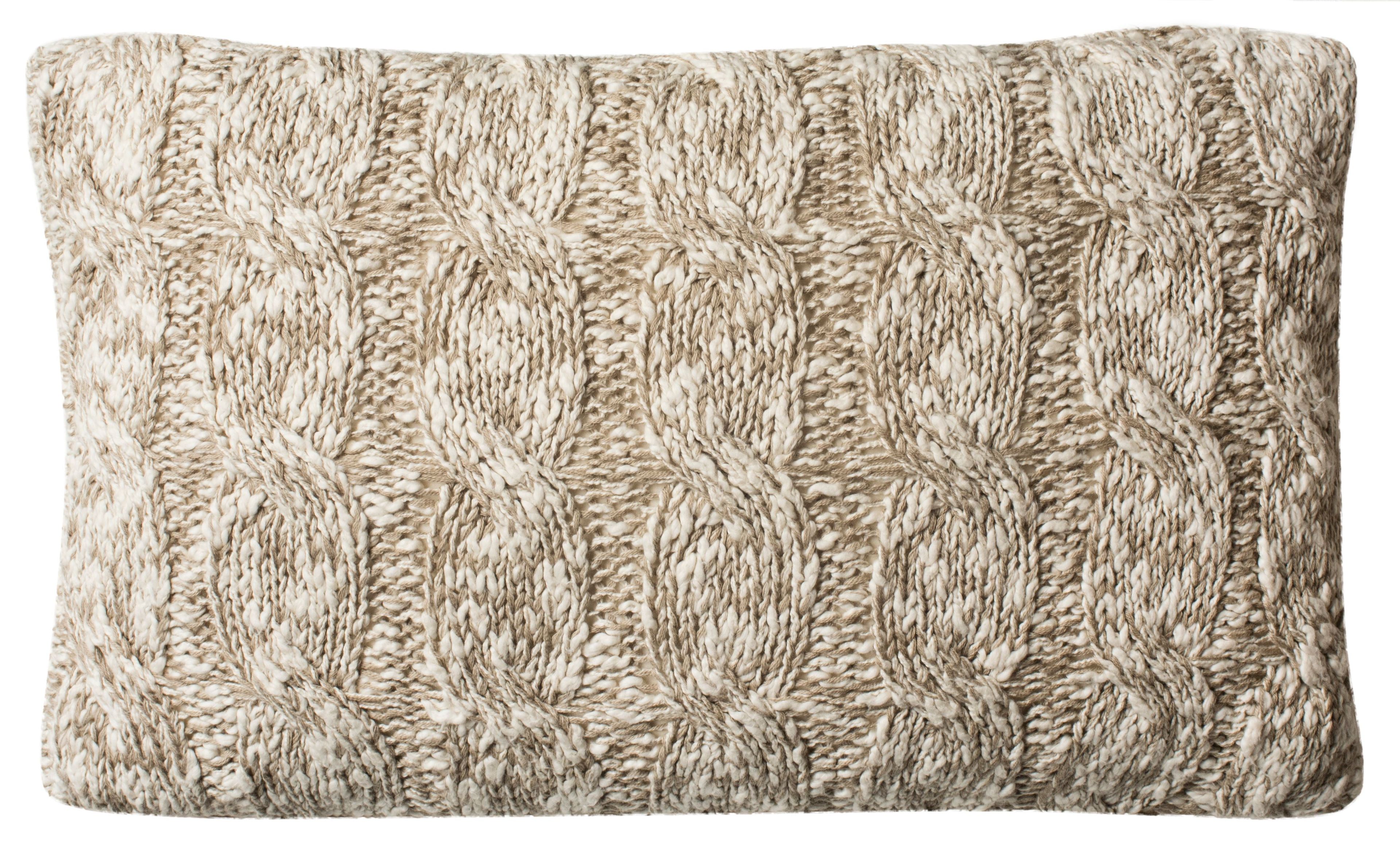 Stone and Natural Chunky Knit Rectangular Throw Pillow