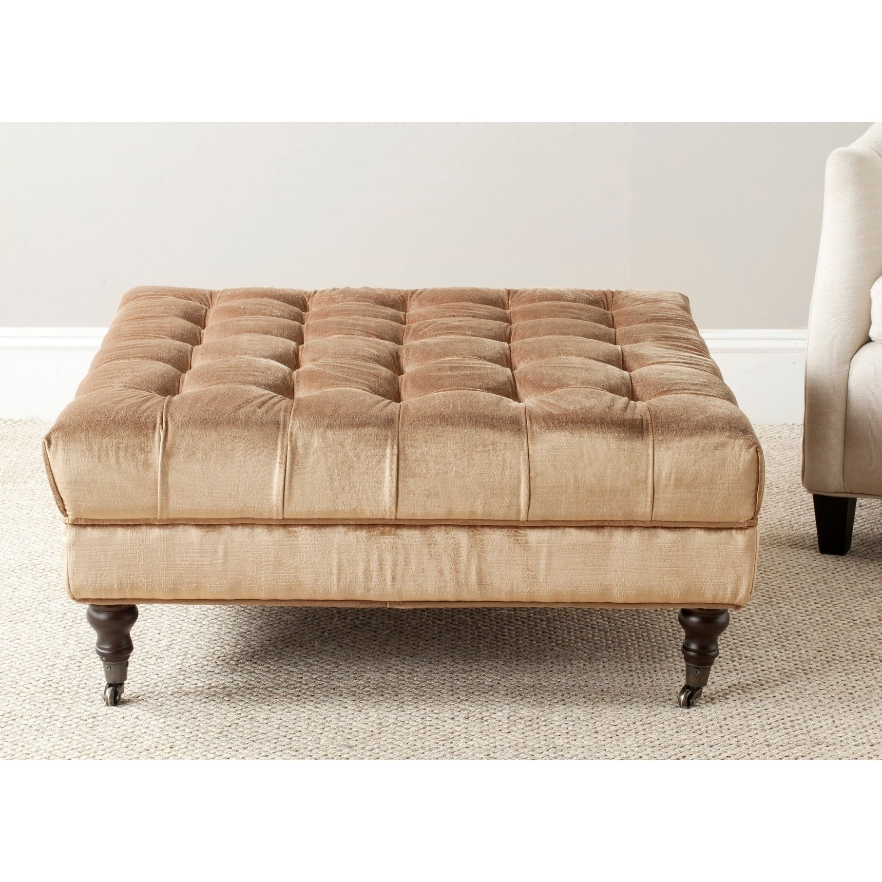 Clark 35" Golden Olive Tufted Cotton Cocktail Ottoman