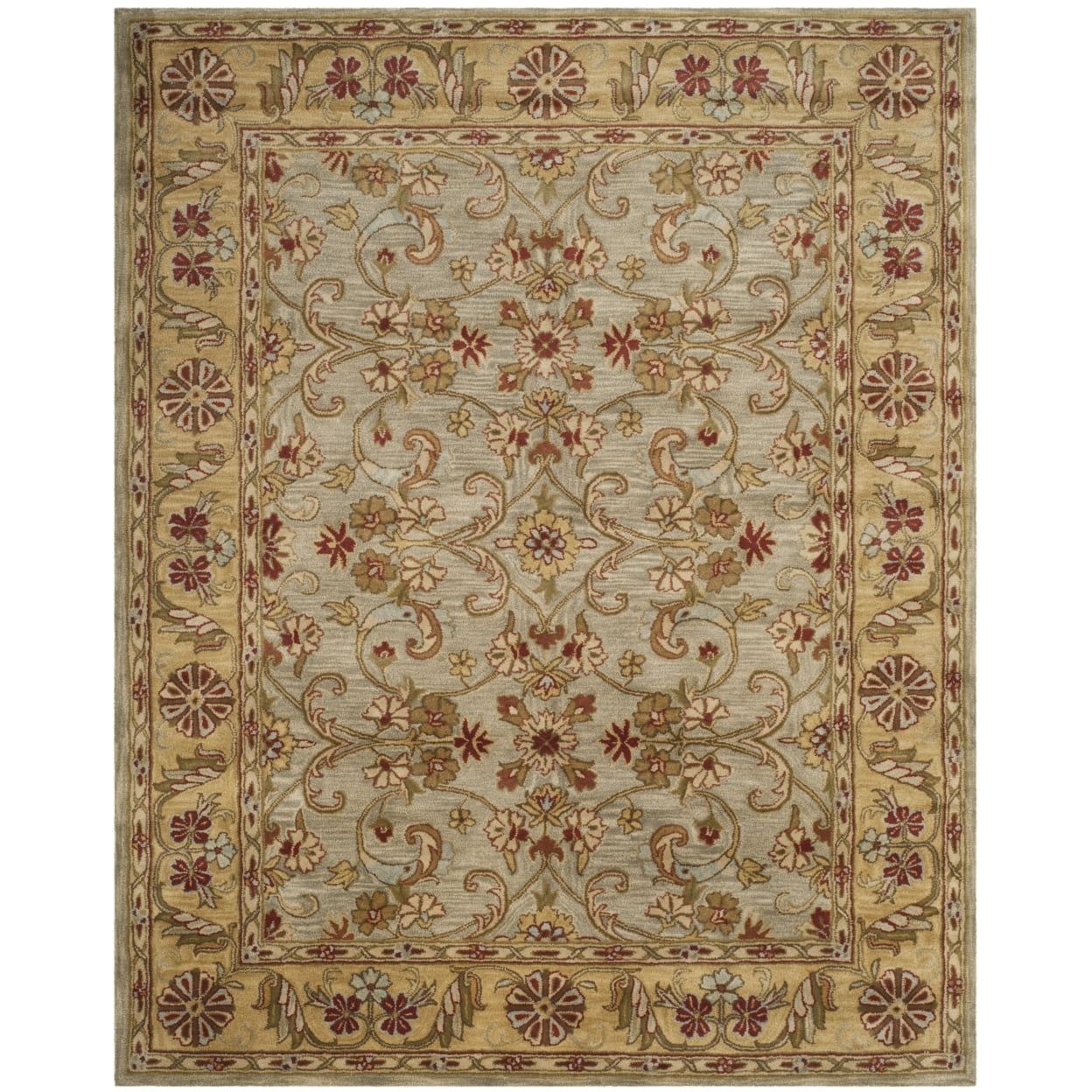 Hand-Tufted Persian-Inspired Rust and Green Wool Area Rug, 8'3" x 11'