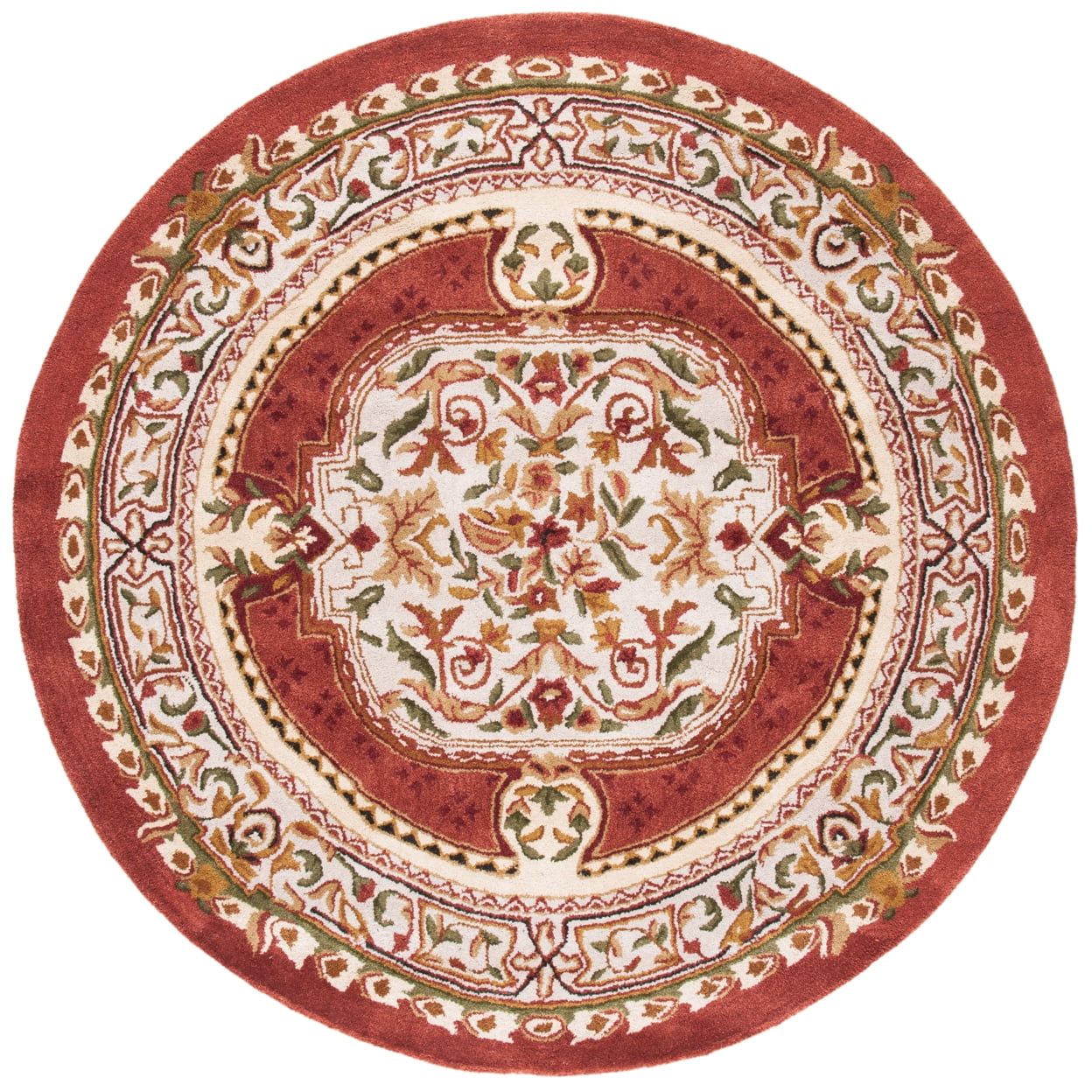 Elegant Burgundy Hand-Tufted Wool Round Rug, 6' Diameter