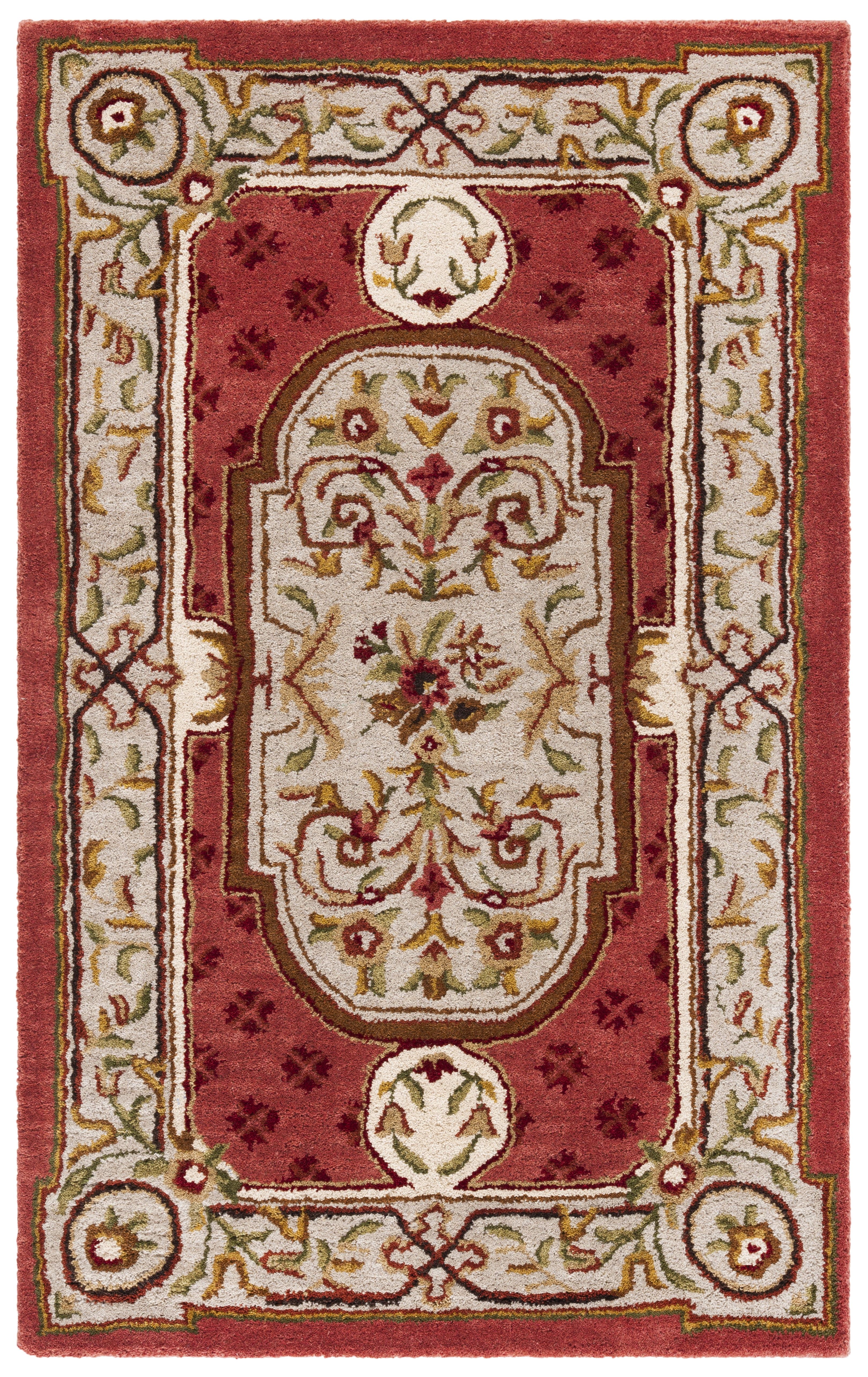 Handmade Burgundy Wool and Cotton Tufted Rectangular Rug