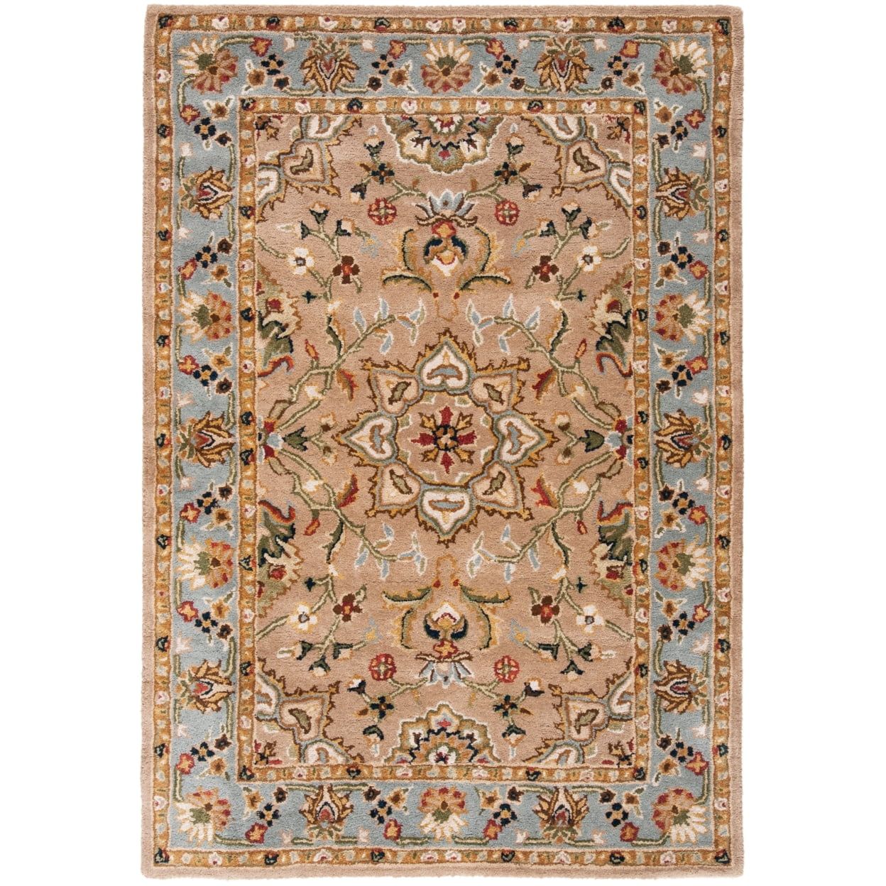 Hand-Tufted Light Blue and Beige Wool 4' x 6' Area Rug