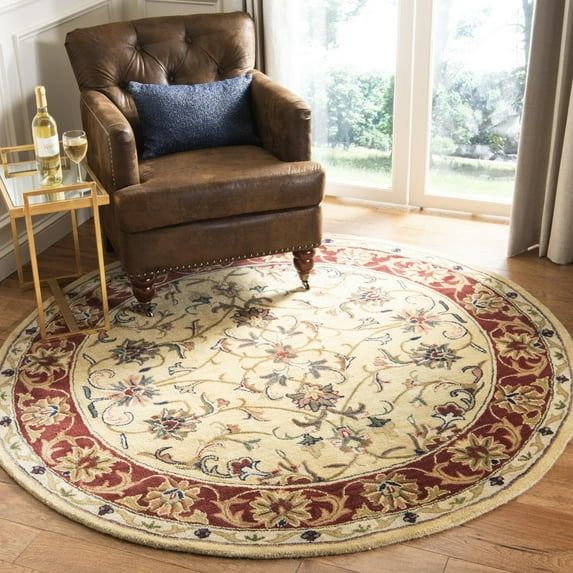 Handmade Round Red and Gold Wool Area Rug, 8' x 8'