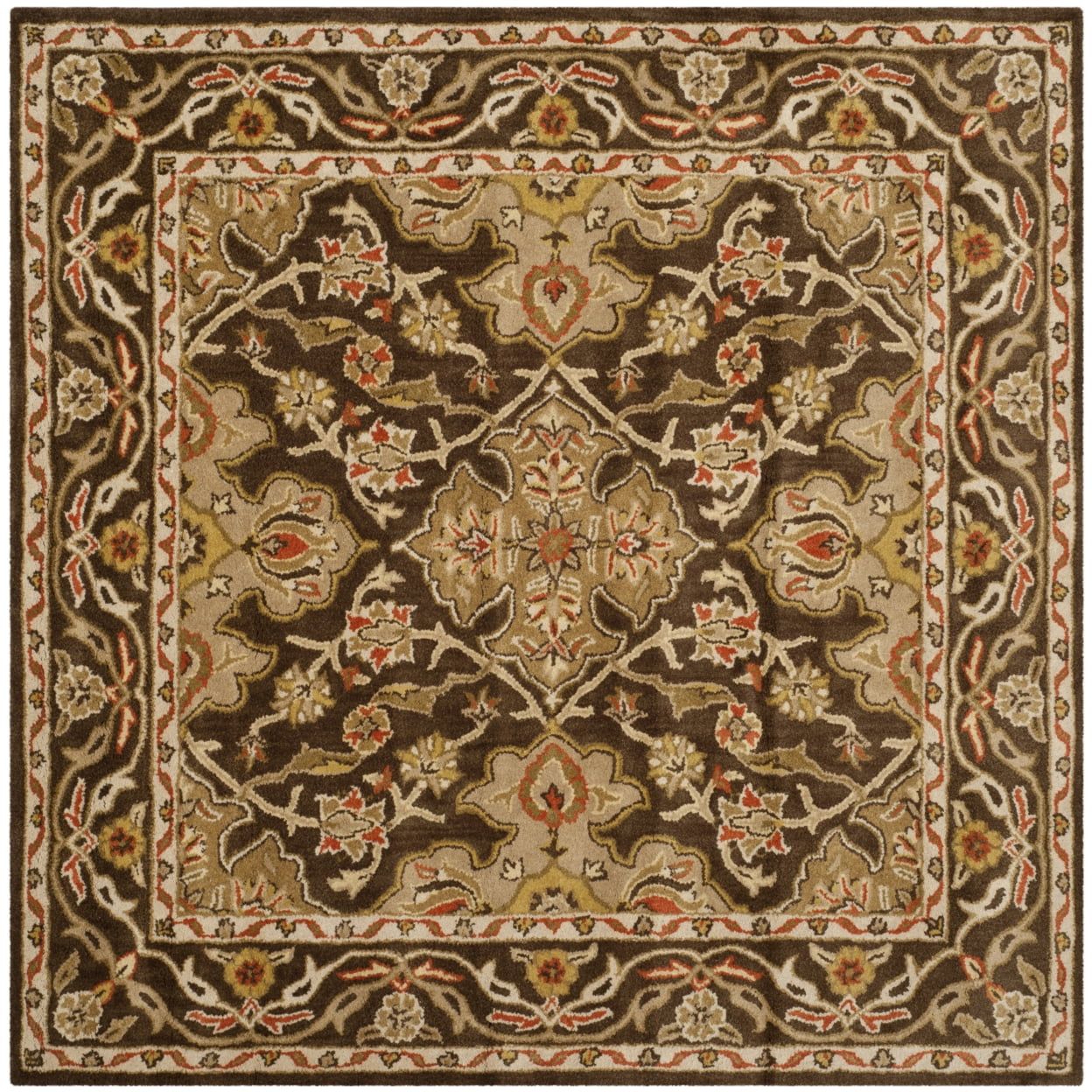 Hand-Tufted Classic Persian Wool 6' Square Rug in Brown