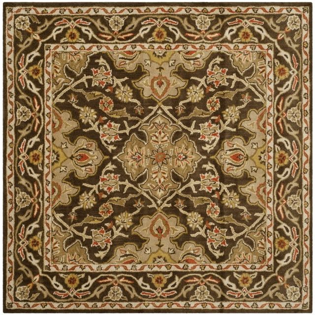 Hand-Tufted Classic Persian Wool 6' Square Rug in Brown