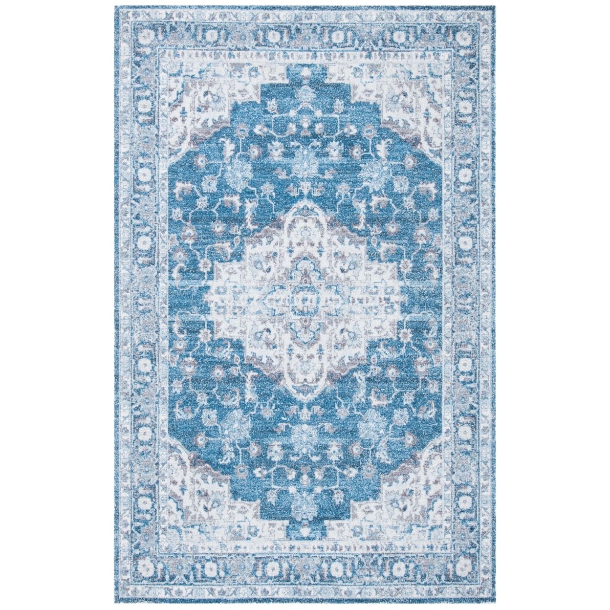 Classic Vintage Blue and Grey 9' x 12' Cotton Rug