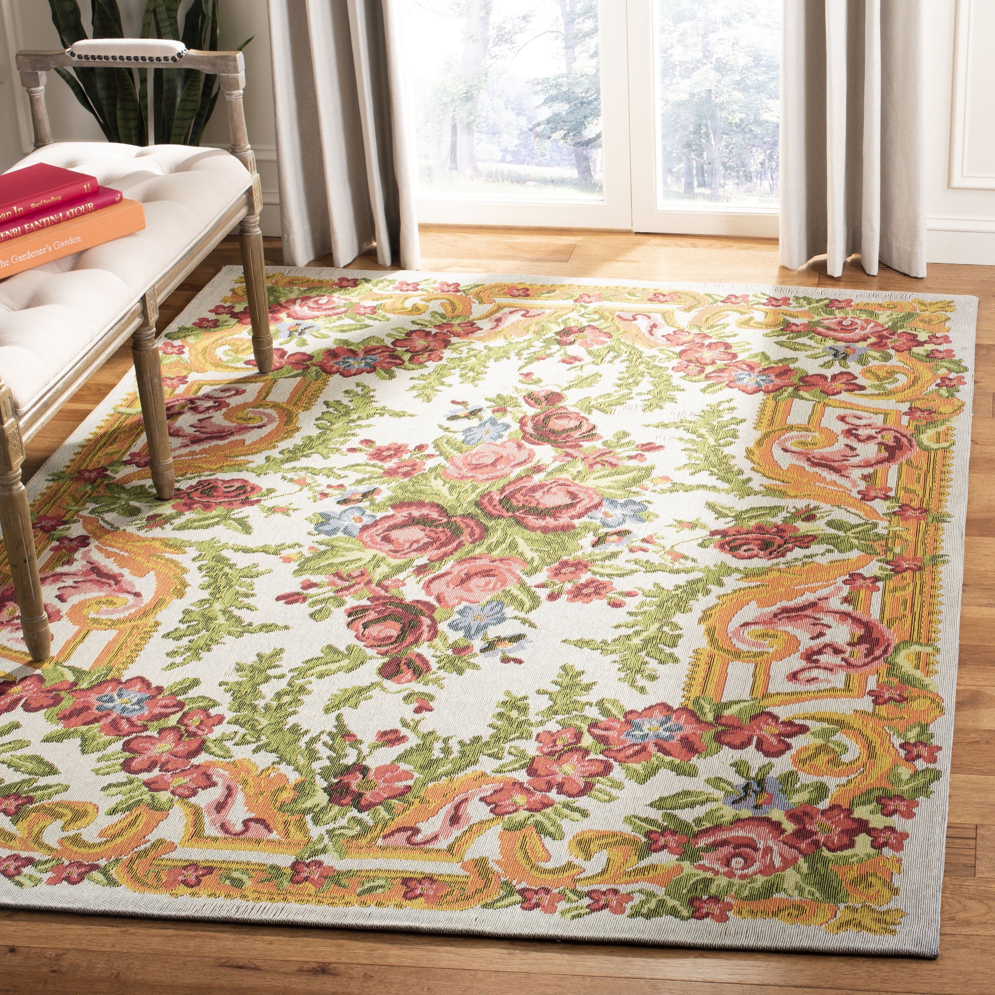 Elegant Ivory Cotton Blend 8' x 10' Flat Woven Area Rug
