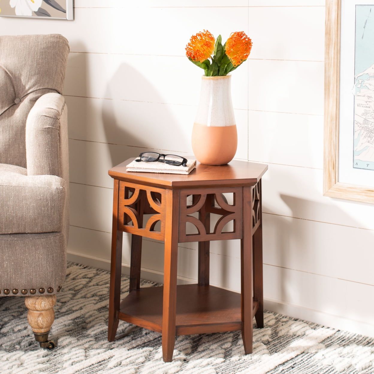 Connor Transitional Bayur Wood Hexagon End Table in Light Brown