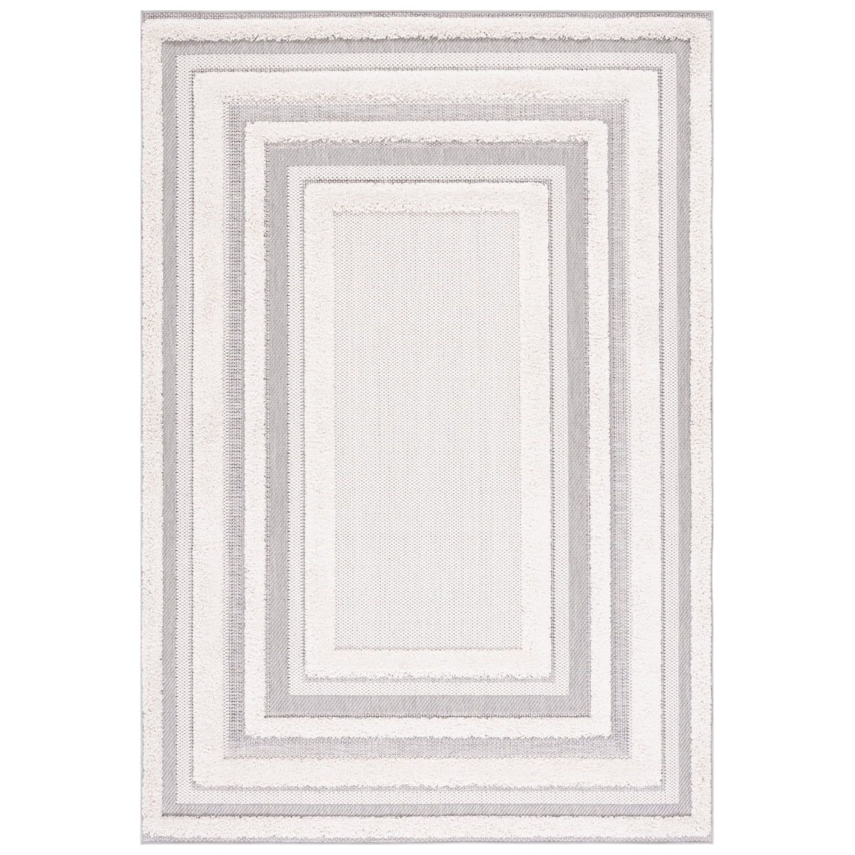 Ivory and Grey Geometric 9' x 12' Synthetic Area Rug