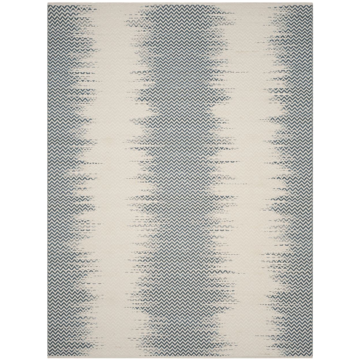 Blue and Ivory Rectangular Wool Cotton Kilim Area Rug, 8' x 10'